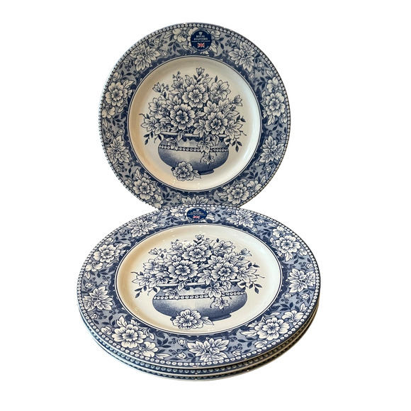 ROYAL STAFFORD Fine Porcelain 11in Dinner Plates Set of 4 Blue White Floral NEW - Picture 2 of 12